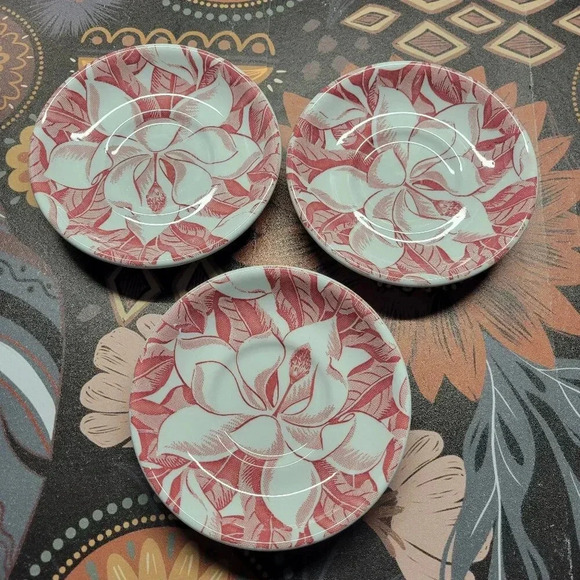 Vintage Shenango Pinky Red Floral Set of 3 Desert Plates - Picture 1 of 10